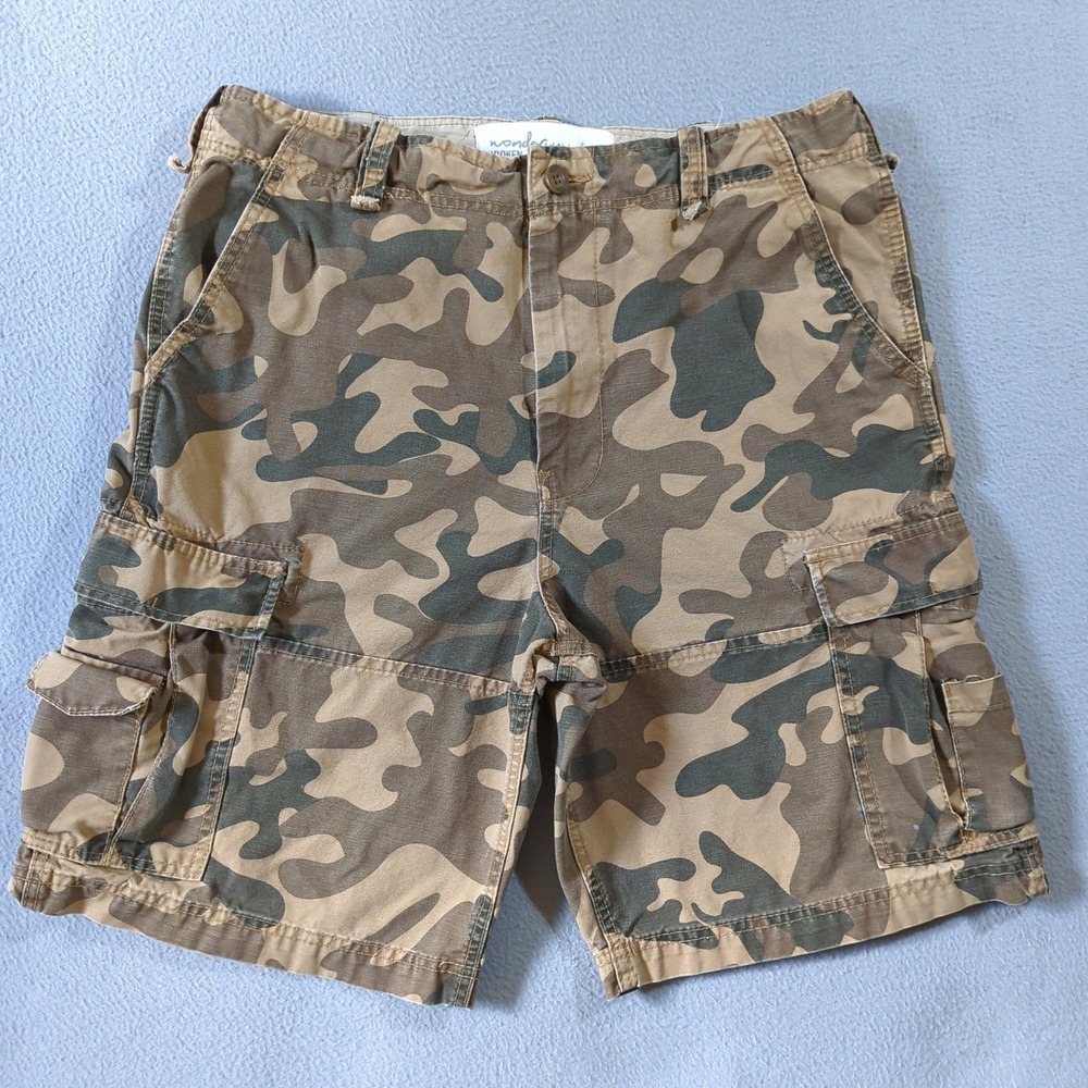 Wonderwall Broken-In Cargo Shorts Mens 34 Green Brown Camo Vintage Surf Utility